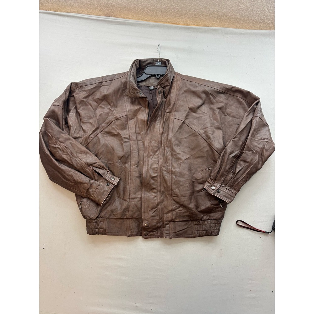 Vintage Distressed Brown Leather Bomber Jacket Mens Large RN 42000 Aviator Style